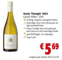 Promoties Korta triangle 2023 curicó valley - chili - Witte wijnen - Geldig van 22/05/2024 tot 04/06/2024 bij Colruyt