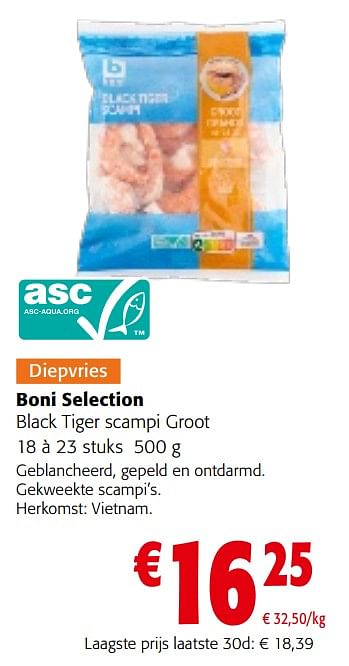 Promoties Boni selection black tiger scampi groot - Boni - Geldig van 22/05/2024 tot 04/06/2024 bij Colruyt