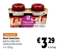 Promoties Boni selection panna cotta met rodevruchtencoulis - Boni - Geldig van 22/05/2024 tot 04/06/2024 bij Colruyt