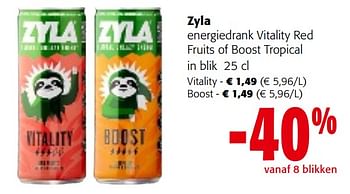 Promoties Zyla energiedrank vitality red fruits of boost tropical - zyla - Geldig van 22/05/2024 tot 04/06/2024 bij Colruyt