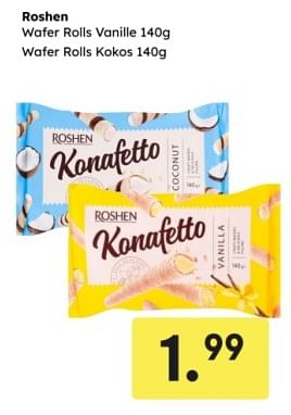 Promoties Roshen wafer rolls vanille water rolls kokos - Roshen - Geldig van 19/05/2024 tot 01/06/2024 bij Ochama