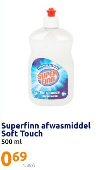 Promoties Superfinn afwasmiddel soft touch - Superfinn - Geldig van 22/05/2024 tot 28/05/2024 bij Action