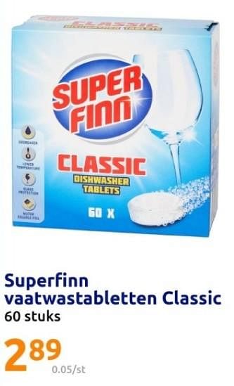 Promoties Superfinn vaatwastabletten classic - Superfinn - Geldig van 22/05/2024 tot 28/05/2024 bij Action