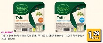Promoties Cj bibigo tasty soy tofu firm for stir frying + deep frying soft for soup - Huismerk - Amazing Oriental - Geldig van 15/05/2024 tot 04/06/2024 bij Amazing Oriental