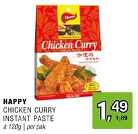 Promoties Happy chicken curry instant paste - Happy - Geldig van 15/05/2024 tot 04/06/2024 bij Amazing Oriental