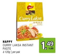 Promoties Happy curry laksa instant paste - Happy - Geldig van 15/05/2024 tot 04/06/2024 bij Amazing Oriental
