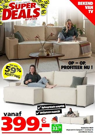 Promoties Hoeksalon milo - Huismerk - Seats and Sofas - Geldig van 27/05/2024 tot 02/06/2024 bij Seats and Sofas