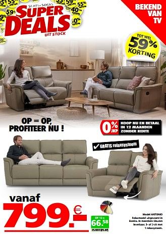 Promoties Model antonio - Huismerk - Seats and Sofas - Geldig van 27/05/2024 tot 02/06/2024 bij Seats and Sofas