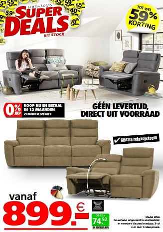 Promoties Model opal - Huismerk - Seats and Sofas - Geldig van 27/05/2024 tot 02/06/2024 bij Seats and Sofas
