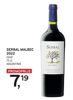 Promoties Serbal malbec 2022 rood - Rode wijnen - Geldig van 22/05/2024 tot 04/06/2024 bij Alvo