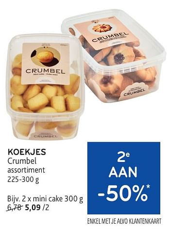 Promoties Koekjes crumbel mini cake - Crumbel - Geldig van 22/05/2024 tot 04/06/2024 bij Alvo