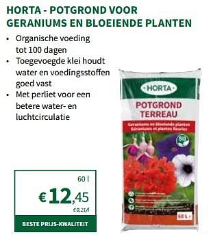 Promoties Horta potgrond voor geraniums en bloeiende planten - Huismerk - Horta - Geldig van 22/05/2024 tot 02/06/2024 bij Horta