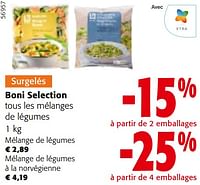 Promotions Boni selection tous les mélanges de légumes - Boni - Valide de 22/05/2024 à 04/06/2024 chez Colruyt