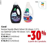 Promotions Coral lessive liquide black velvet ou optimal color - Coral - Valide de 22/05/2024 à 04/06/2024 chez Colruyt