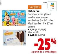 Promotions Ijsboerke bumba crème glacée vanille avec sauce aux fraises ou maxi vanille - Ijsboerke - Valide de 22/05/2024 à 04/06/2024 chez Colruyt