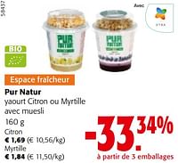 Promotions Pur natur yaourt citron ou myrtille avec muesli - Pur Natur - Valide de 22/05/2024 à 04/06/2024 chez Colruyt