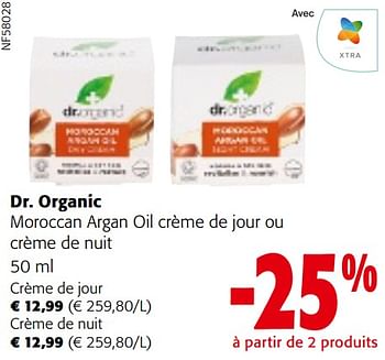 Promotions Dr. organic moroccan argan oil crème de jour ou crème de nuit - Dr. Organic - Valide de 22/05/2024 à 04/06/2024 chez Colruyt