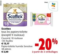 Promotions Scottex tous les papiers-toilette - Scottex - Valide de 22/05/2024 à 04/06/2024 chez Colruyt