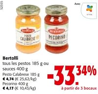 Promotions Bertolli tous les pestos ou sauces - Bertolli - Valide de 22/05/2024 à 04/06/2024 chez Colruyt