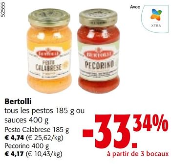 Promotions Bertolli tous les pestos ou sauces - Bertolli - Valide de 22/05/2024 à 04/06/2024 chez Colruyt