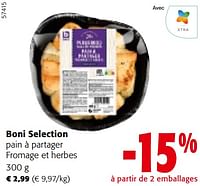 Promotions Boni selection pain à partager fromage et herbes - Boni - Valide de 22/05/2024 à 04/06/2024 chez Colruyt