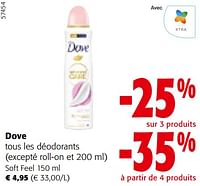 Promotions Dove tous les déodorants - Dove - Valide de 22/05/2024 à 04/06/2024 chez Colruyt