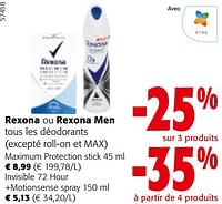 Promotions Rexona ou rexona men tous les déodorants - Rexona - Valide de 22/05/2024 à 04/06/2024 chez Colruyt