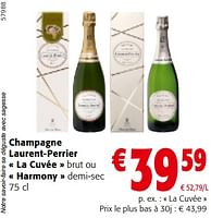 Promotions Champagne laurent-perrier la cuvée brut ou harmony demi-sec - Champagne - Valide de 22/05/2024 à 04/06/2024 chez Colruyt