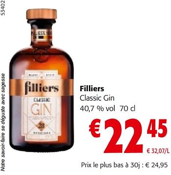 Promotions Filliers classic gin - Filliers - Valide de 22/05/2024 à 04/06/2024 chez Colruyt
