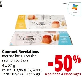 Promotions Gourmet revelations mousseline au poulet, saumon ou thon - Purina - Valide de 22/05/2024 à 04/06/2024 chez Colruyt