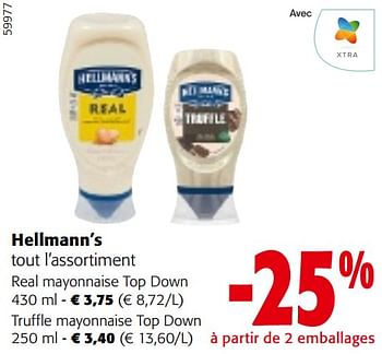 Promotions Hellmann’s tout l’assortiment - Hellmann's - Valide de 22/05/2024 à 04/06/2024 chez Colruyt