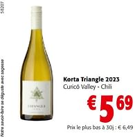 Promotions Korta triangle 2023 curicó valley - chili - Vins blancs - Valide de 22/05/2024 à 04/06/2024 chez Colruyt
