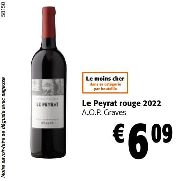 Promotions Le peyrat rouge 2022 a.o.p. graves - Vins rouges - Valide de 22/05/2024 à 04/06/2024 chez Colruyt