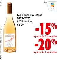 Promotions Les hauts rocs rosé 2022-2023 a.o.p. ventoux - Vins rosé - Valide de 22/05/2024 à 04/06/2024 chez Colruyt