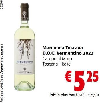 Promotions Maremma toscana d.o.c. vermentino 2023 campo al moro toscana - italie - Vins blancs - Valide de 22/05/2024 à 04/06/2024 chez Colruyt