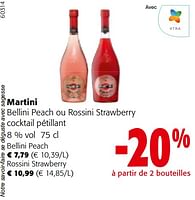 Promotions Martini bellini peach ou rossini strawberry cocktail pétillant - Martini - Valide de 22/05/2024 à 04/06/2024 chez Colruyt