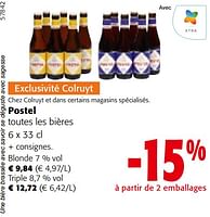Promotions Postel toutes les bières - Postel - Valide de 22/05/2024 à 04/06/2024 chez Colruyt
