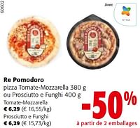 Promotions Re pomodoro pizza tomate-mozzarella ou prosciutto e funghi - Re Pomodoro - Valide de 22/05/2024 à 04/06/2024 chez Colruyt