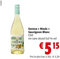 Promotions Serena mode sauvignon blanc chili vin sans alcool 0,0 % vol - Vins blancs - Valide de 22/05/2024 à 04/06/2024 chez Colruyt