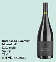 Promoties Barahonda summum monastrell d.o. yecla - Rode wijnen - Geldig van 22/05/2024 tot 18/06/2024 bij Bioplanet
