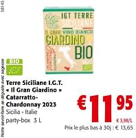 Promotions Terre siciliane i.g.t. il gran giardino catarrattochardonnay 2023 - Vins blancs - Valide de 22/05/2024 à 04/06/2024 chez Colruyt