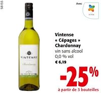 Promotions Vintense cépages chardonnay vin sans alcool - Vins blancs - Valide de 22/05/2024 à 04/06/2024 chez Colruyt