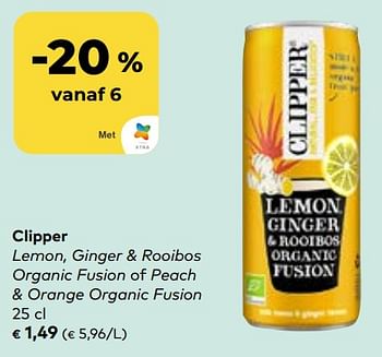 Promoties Clipper lemon, ginger + rooibos organic fusion of peach + orange organic fusion - Clipper - Geldig van 22/05/2024 tot 18/06/2024 bij Bioplanet
