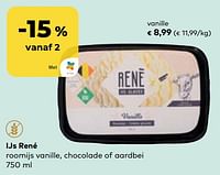 Promoties Ijs rené roomijs vanille - Ijs Rene - Geldig van 22/05/2024 tot 18/06/2024 bij Bioplanet