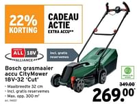 Promoties Bosch grasmaaier accu citymower 18v-32 cut - Bosch - Geldig van 22/05/2024 tot 04/06/2024 bij Gamma