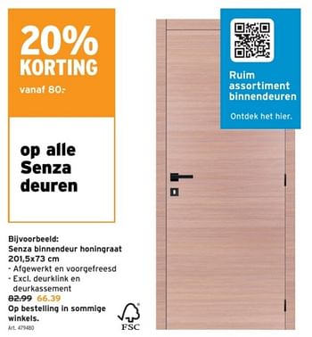 Promoties Senza binnendeur honingraat - Senza - Geldig van 22/05/2024 tot 04/06/2024 bij Gamma