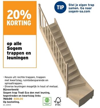 Promoties Sogem trap tradi eco den met leuning tegentreden en kwartslag links - Sogem - Geldig van 22/05/2024 tot 04/06/2024 bij Gamma