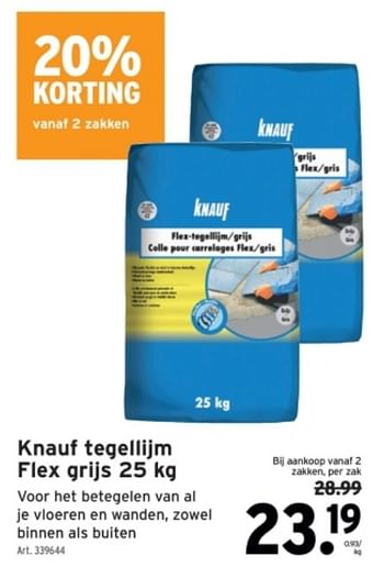 Promoties Knauf tegellijm flex grijs - Knauf - Geldig van 22/05/2024 tot 04/06/2024 bij Gamma