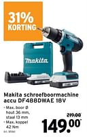 Promoties Makita schroefboormachine accu df488dwae 18v - Makita - Geldig van 22/05/2024 tot 04/06/2024 bij Gamma