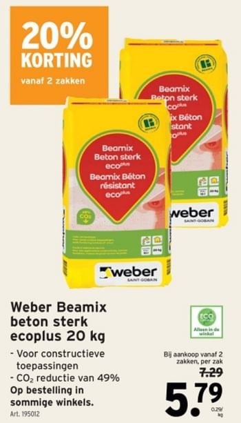 Promoties Weber beamix beton sterk ecoplus - Weber - Geldig van 22/05/2024 tot 04/06/2024 bij Gamma